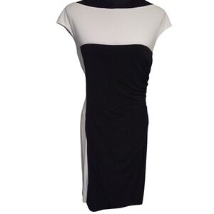 Ralph Lauren Black & White Colorblock Ruched Sheath Dress Size 12 NWT